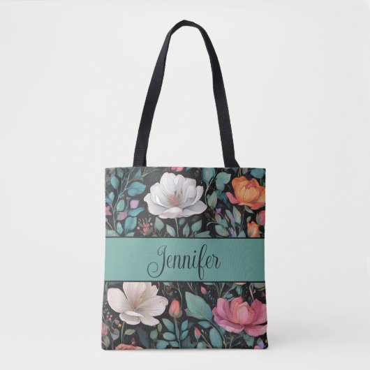 Elegante witte roze roos gepersonaliseerd tote bag (Voorkant)