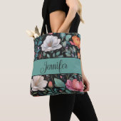 Elegante witte roze roos gepersonaliseerd tote bag (Dichtbij)