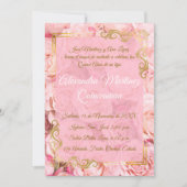 Elegante Witte Roze Rose Gouden Bloem Quinceañera Kaart (Voorkant)