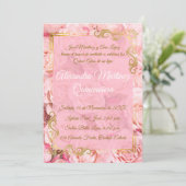 Elegante Witte Roze Rose Gouden Bloem Quinceañera Kaart (Staand voorkant)