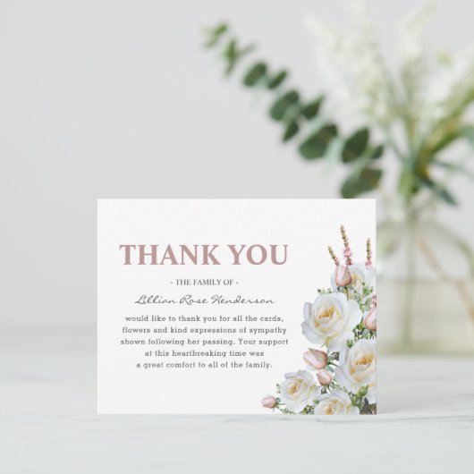 Elegante witte & roze rozen | Begrafenis Bedankt (Staand voorkant)