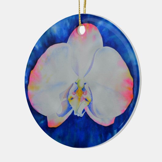 Elegante witte roze waterverf bloemorchidee keramisch ornament (Links)