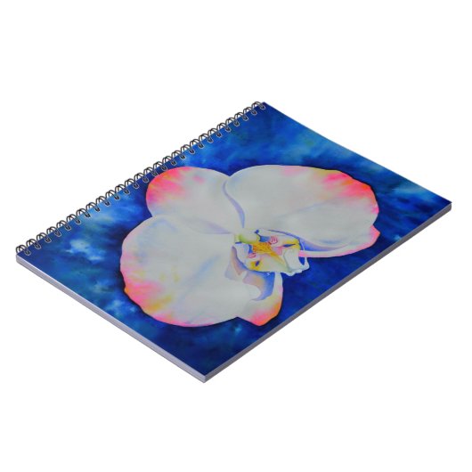 Elegante witte roze waterverf bloemorchidee notitieboek (Linkerzijde)