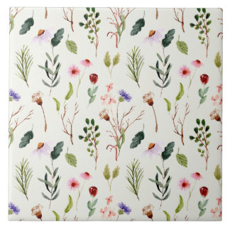 Elegante witte & roze wilde bloem waterverf tegeltje