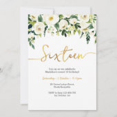 Elegante witte rozen 16e verjaardag uitnodiging (Voorkant)