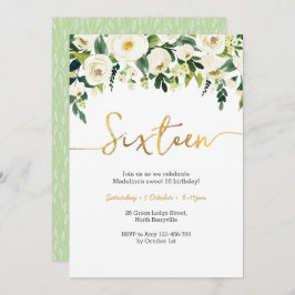 Elegante witte rozen 16e verjaardag uitnodiging