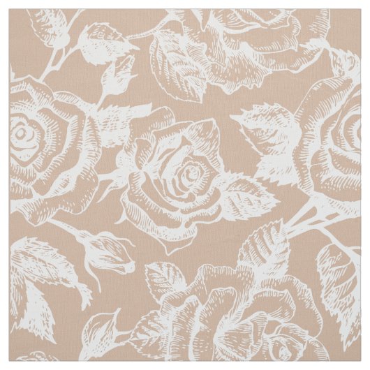 Elegante witte Rozen aangepaste tan achtergrond Stof (Swatch)