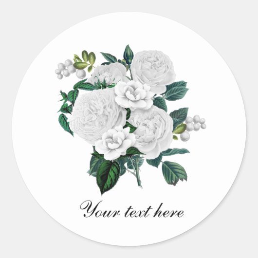 Elegante witte rozen aanpasbaar ronde sticker (Voorkant)
