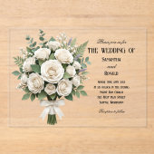 Elegante Witte Rozen Acryl Bruiloft Uitnodigingen (Voorkant)