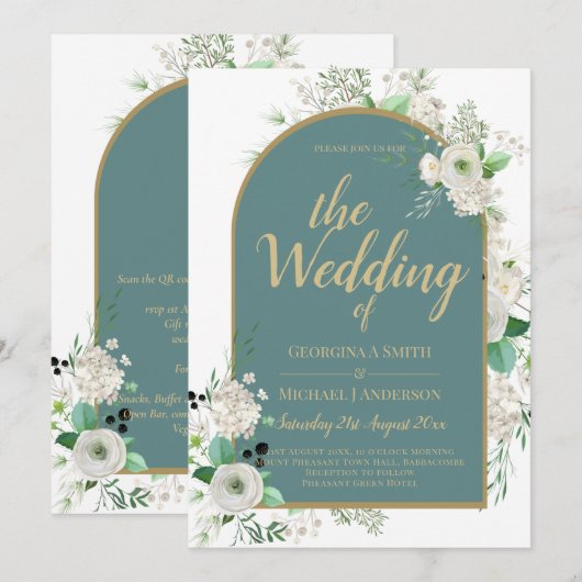 Elegante Witte Rozen All-in-1 Trouw Uitnodiging RS (Voorkant / Achterkant)