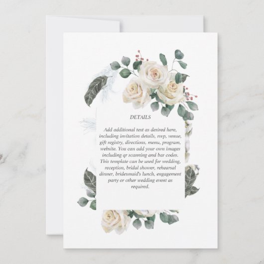 Elegante witte rozen ampersand bloemboog trouwdag kaart (Achterkant)