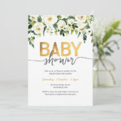Elegante witte rozen Baby shower uitnodiging (Staand voorkant)