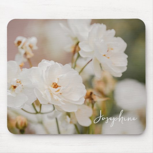 Elegante witte rozen bloem foto met aangepaste naa muismat (Voorkant)
