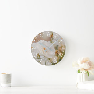 Elegante Witte Rozen Bloemen Botanische Natuur Fot Ronde Klok