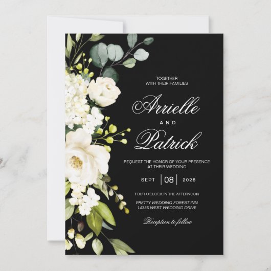 Elegante witte rozen bloemengroen kaart (Voorkant)