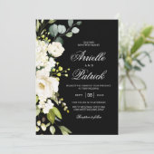 Elegante witte rozen bloemengroen kaart (Staand voorkant)