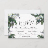 Elegante witte rozen bloemenlavendelgroen RSVP (Voorkant)