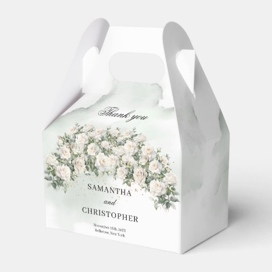 Elegante witte rozen bloementuin groen bruiloft bedankdoosjes (Achterkant)