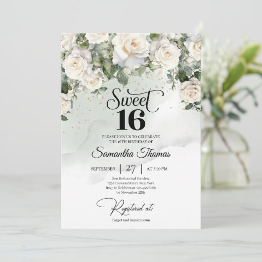 Elegante  witte rozen bloementuin Unique Kaart (Staand voorkant)