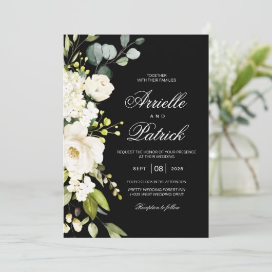 Elegante witte rozen bloemgroen kaart (Staand voorkant)