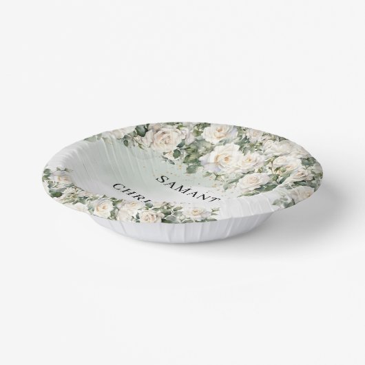 Elegante witte rozen bloemrijke tuin groene weddin papieren kommen (Gebogen)
