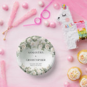 Elegante witte rozen bloemrijke tuin groene weddin papieren kommen (Feest)