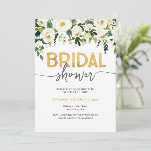 Elegante witte rozen bruids douche uitnodiging (Staand voorkant)