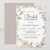 Elegante witte rozen bruids lunch uitnodiging (Voorkant / Achterkant)