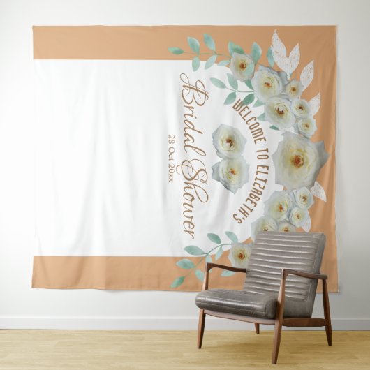 Elegante witte rozen bruidsdouche script bloem wandkleed (In Situ (horizontaal))