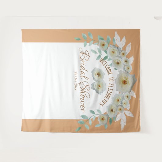 Elegante witte rozen bruidsdouche script bloem wandkleed (Voorkant (horizontaal))