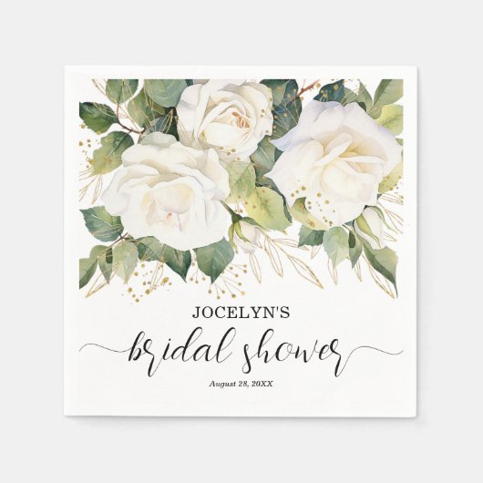 Elegante witte rozen bruidsdouche servet (Voorkant)