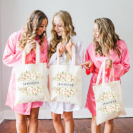 Elegante witte rozen bruidsmeisje naam boodschappe tote bag