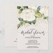 Elegante Witte Rozen Bruidsuitnodiging Kaart (Voorkant / Achterkant)