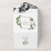 Elegante witte rozen bruiloft all in one uitnodiging (Buitenkant)