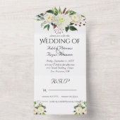 Elegante witte rozen bruiloft all in one uitnodiging (Binnen)
