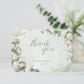 Elegante witte rozen bruiloft bedankkaart (Staand voorkant)