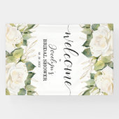 Elegante Witte Rozen Bruiloft Feest Welkom Spandoek (Horizontaal)