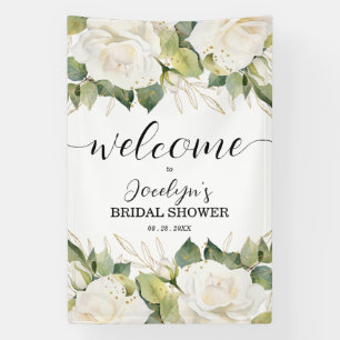 Elegante Witte Rozen Bruiloft Feest Welkom Spandoek