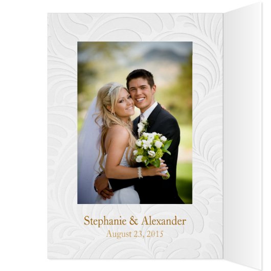 Elegante witte rozen bruiloft foto dank u kaart (Binnen (Links))