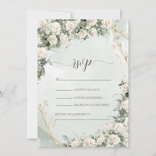 Elegante witte rozen bruiloft  kaart (Voorkant)