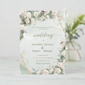 Elegante Witte Rozen Bruiloft Kaart (Staand voorkant)