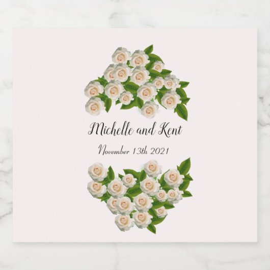 Elegante witte rozen bruiloft mousserende wijn lab sparkling wijnetiket (Enkel label)