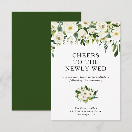 Elegante witte rozen bruiloft receptie Kaart (Voorkant / Achterkant)