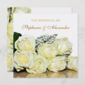 Elegante witte rozen bruiloft uitnodiging (Voorkant / Achterkant)