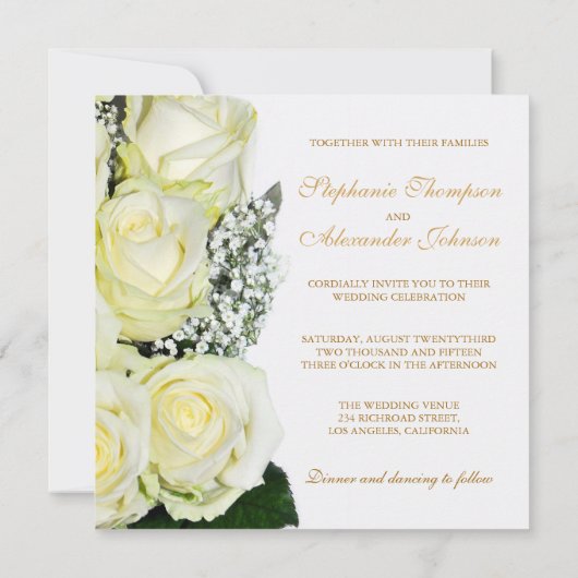 Elegante witte rozen bruiloft uitnodiging (Achterkant)