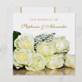 Elegante witte rozen bruiloft uitnodiging (Voorkant / Achterkant)
