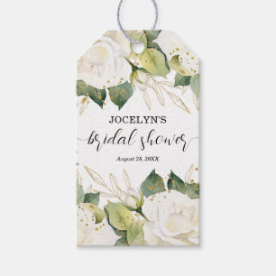 Elegante Witte Rozen Bruiloftsfeest Cadeaulabel