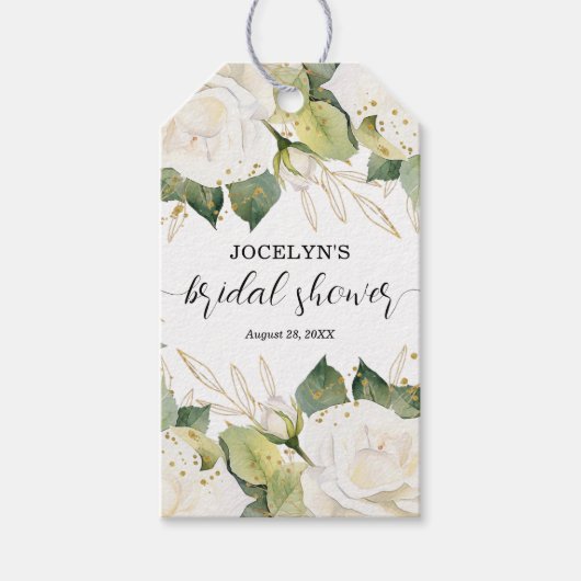 Elegante Witte Rozen Bruiloftsfeest Cadeaulabel (Voorkant)