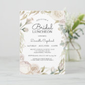 Elegante witte rozen bruiloftslunch uitnodiging (Staand voorkant)