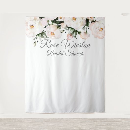 Elegante witte rozen bruiloftsshower achtergrond wandkleed (Voorkant)